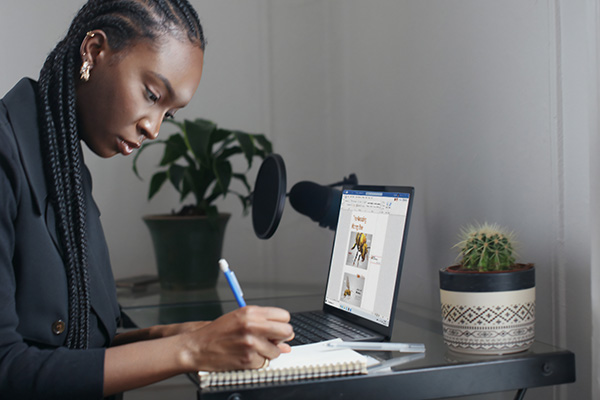 Woman working at laptop